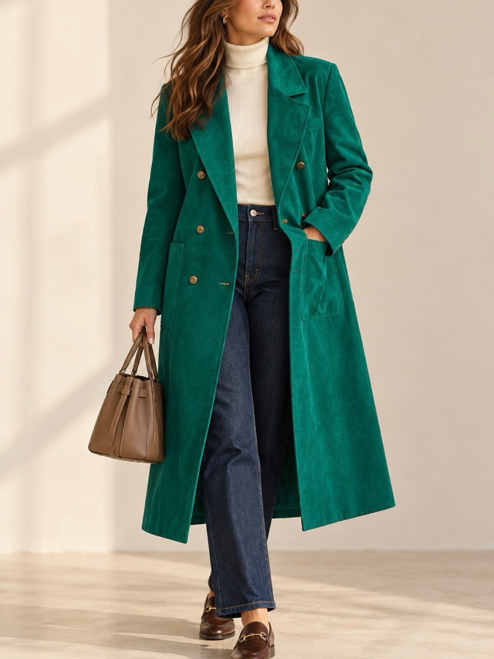 Vintage Count Romi Ultrasuede Emerald Green Double Breasted Coat Size 8
